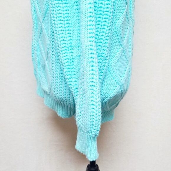 VINTAGE 80s Carriage Court Aqua Corded Sweater - Picture 7 of 11